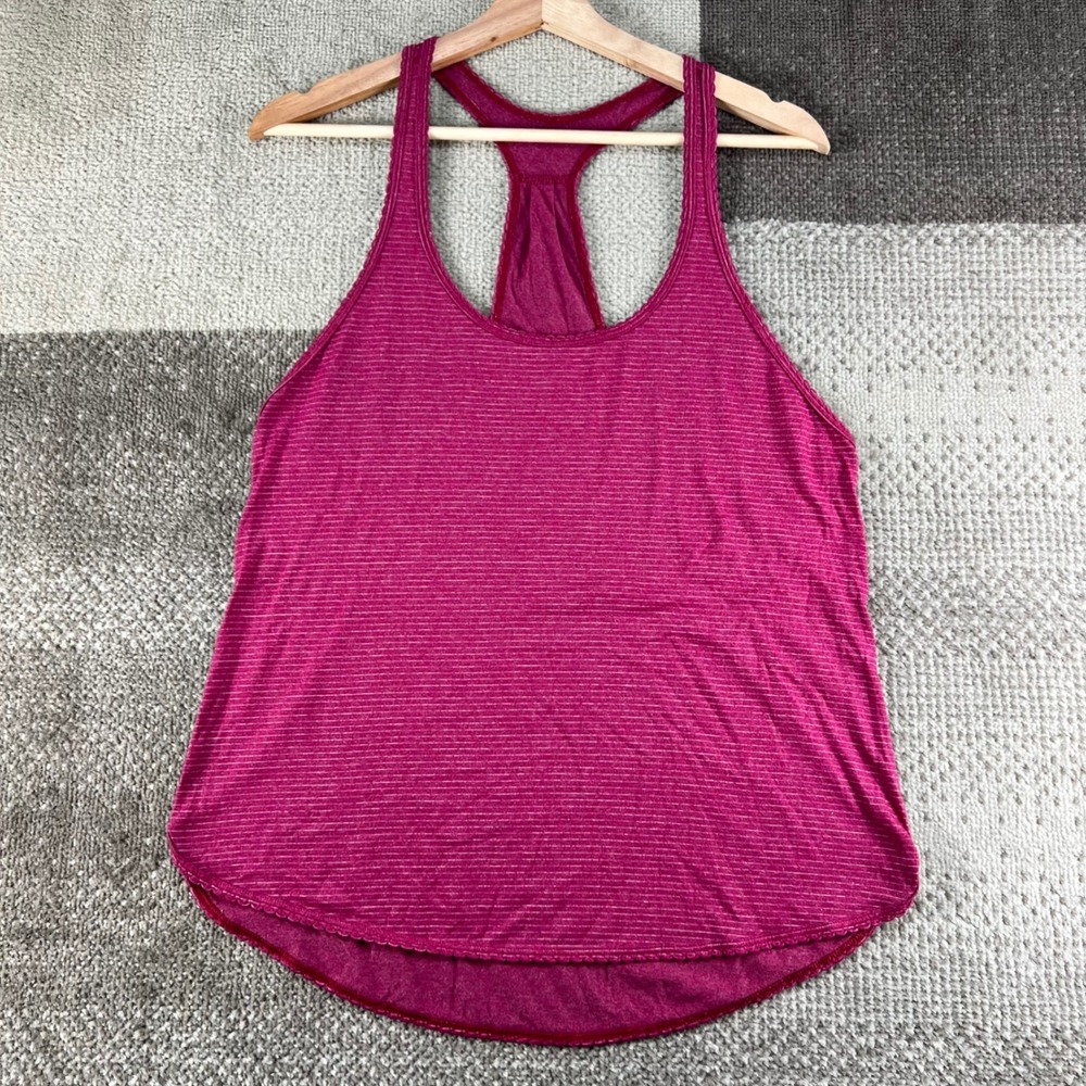 Lululemon Pink White Striped Racerback Active Tank Top Women Size 6 16.5X25